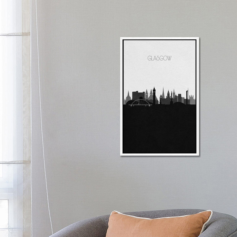 Glasgow, Scotland City Skyline by Ayse Deniz Akerman - Print on Canvas, 66.04 cm H x 45.72 cm W, White Framed Canvas
