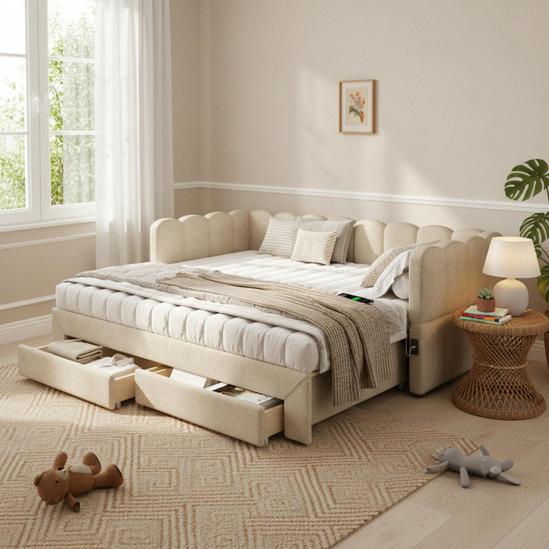 Metal Daybed with Trundle, Grey