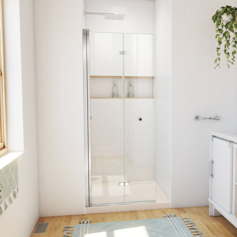 DreamLine Aqua-Q P 36 po x l 36 po x H 74 3/4 po Porte de douche en chrome sans cadre avec base Biscuit, Chrome, Biscuit