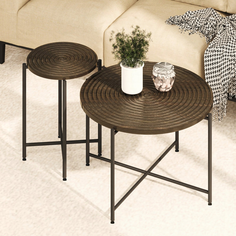 Ensemble de 2 tables basses et tables de bout - Panneau de fibres à densité moyenne imperméable avec housse en PVC