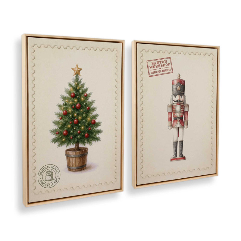 Ensemble de 2 toiles de Noël, H 31 po x l 42 po, Impression encadrée sans passe-partout, Érable américain