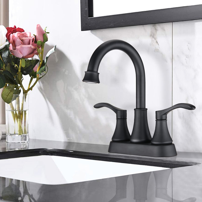 2 Bathroom Sink Faucet Matte Black, 4" Design, Drain Kit, Scald Function, Easy Installation, Brass, 2.5 Gpm Flow Black Two Handle Tap, Mount, With Drain, Scald, To Install, Brass Construction,