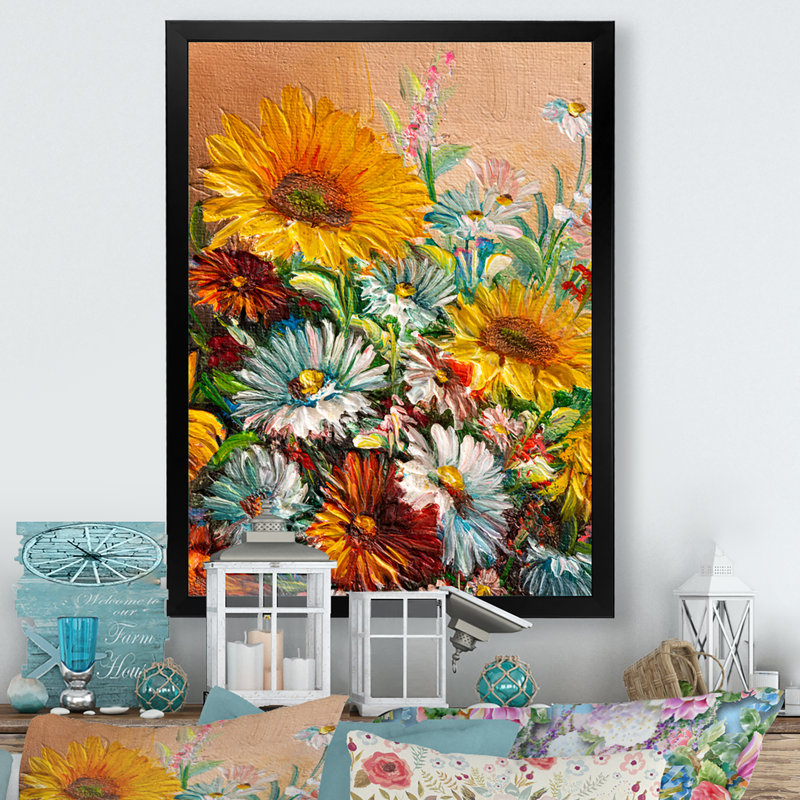 «Yellow and White Blossoming Wildflowers», reproduction d'art sur toile encadrée, H 36 po x l 24 po x P 1 po