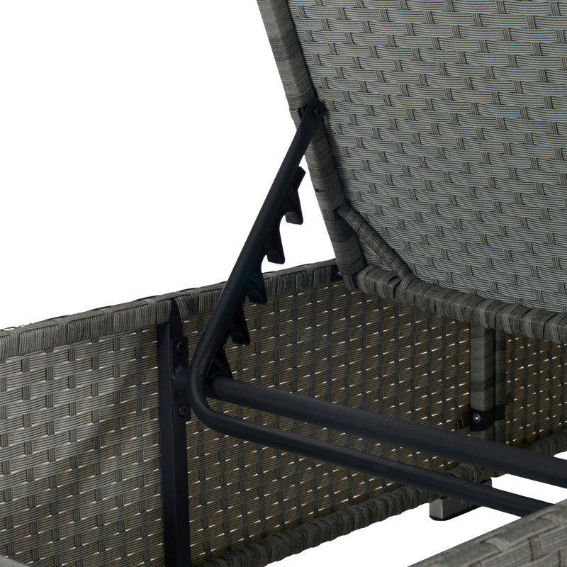 Chaise longue de patio en rotin avec dossier réglable et table d'appoint, Marine