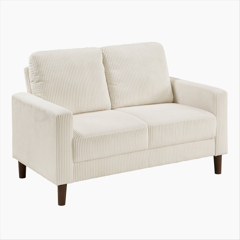 Causeuse rembourrée en velours côtelé moderne et contemporain en bois massif 1 pièce, Beige