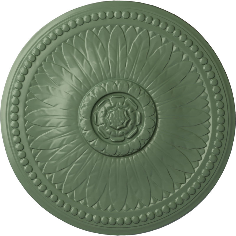 Endurathane Saverne Ceiling Medallion, 18 1/2"W x 13 1/2"H x 1 7/8"P, Hand-Painted Gold Finish, Athenian Green