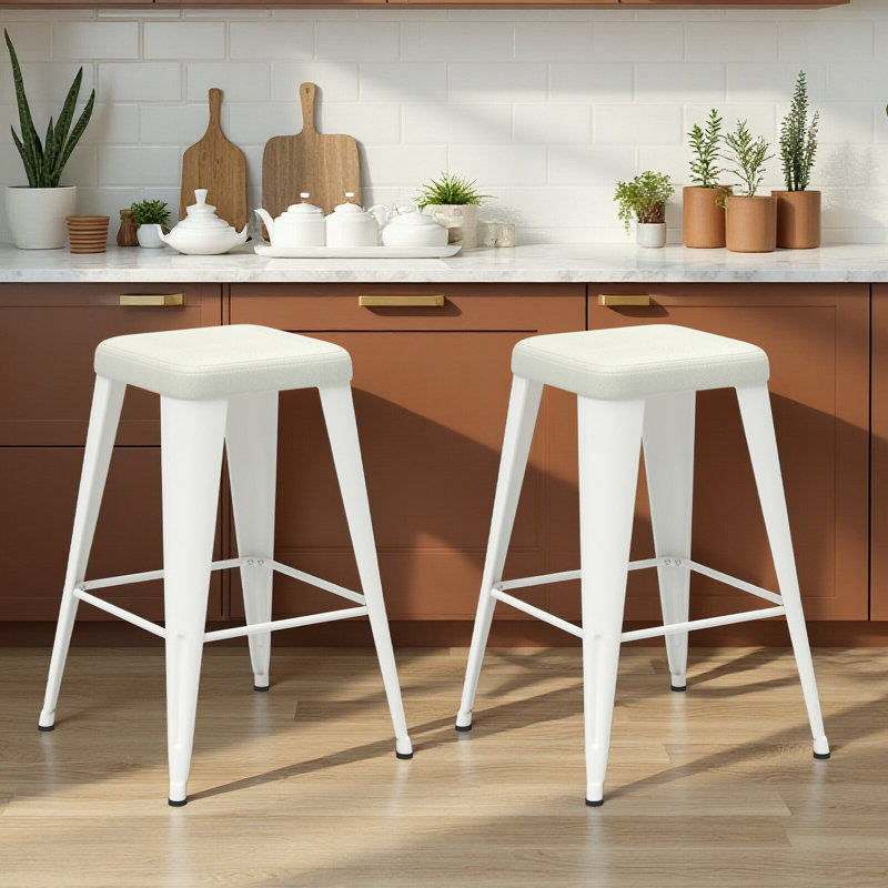 Upholstered Seat Stools with Metal Frame, Walnut, Bar Stool (30" Seat Height), 2