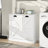 White Laundry Sorter Cabinet With Two Sections. Modern & Stylish Design. Removable Bags For Easy Organization. E1 Material, Coated. Stable Build. Surface. Feature. Assembly Manual. 100-Pound Load