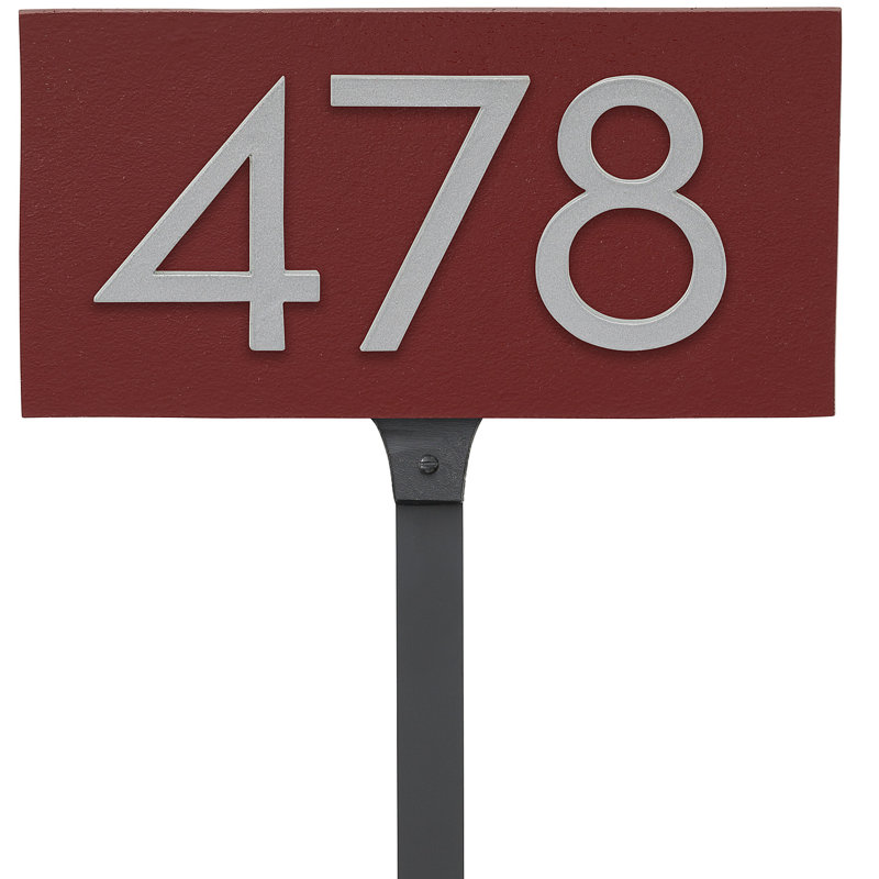 Enseigne d’adresse flottante sur 1 ligne, Argent, Oui, Rouge brique