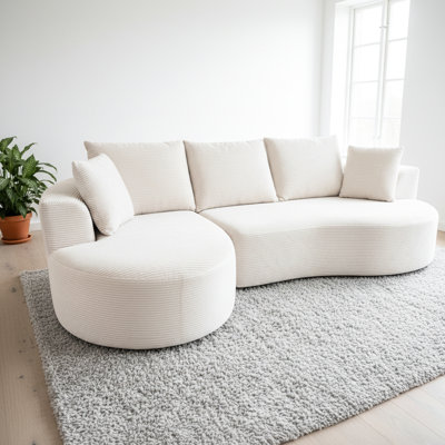 Canapé modulaire incurvé beige de 2 pièces, siège ergonomique minimaliste, sans siège, canapé modulaire 3 places en velours côtelé naturel, doux et chaud