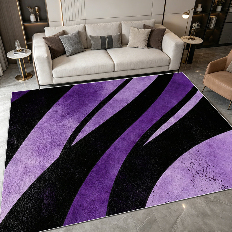 1PC Purple and Black Abstract Swirl Striped area rugs for Living Room, Soft and Comfortable, Suitable for all seasons, easy-to-maintain, machine washable Indoor floor mat, Under Table Farmhouse suitable for Dining Table, Coffee Table, Bedroom,