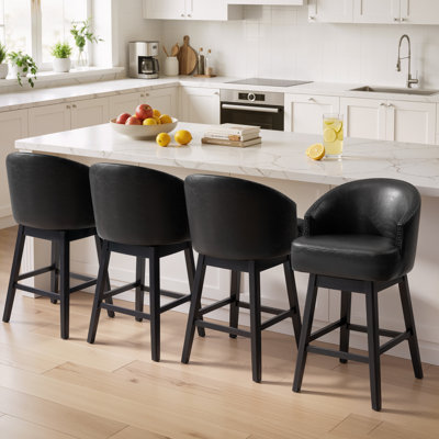Tyleia  30" Swivel Faux leather Upholstered Bar Stools with Solid Wood Legs