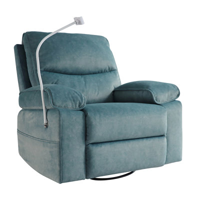 360 Swivel Nursery Rocking Chair, Oversized Rocker Recliner Chairs With Phone Holder, Nursing Glider Recliner For Baby Breastfeeding, Velvet, Blue