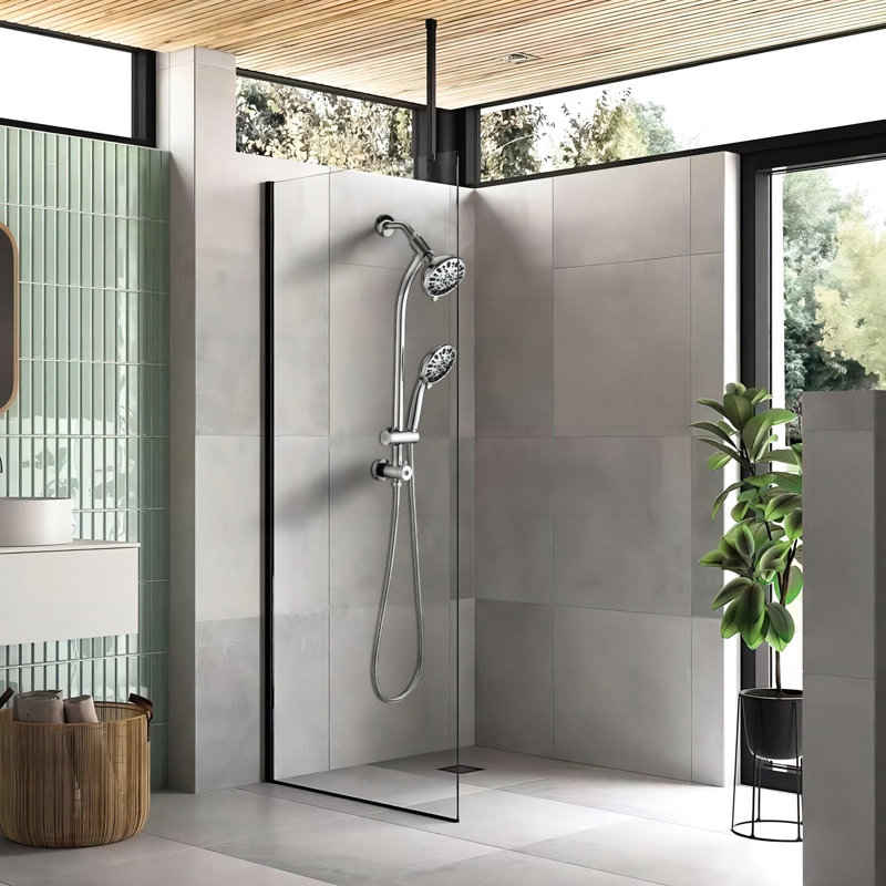 Douche de pluie 5 pouces et 7 jets avec glissière de 26 po, installation facile, angle réglable, buses, débit stable de 1,8 gal / min, commande manuelle