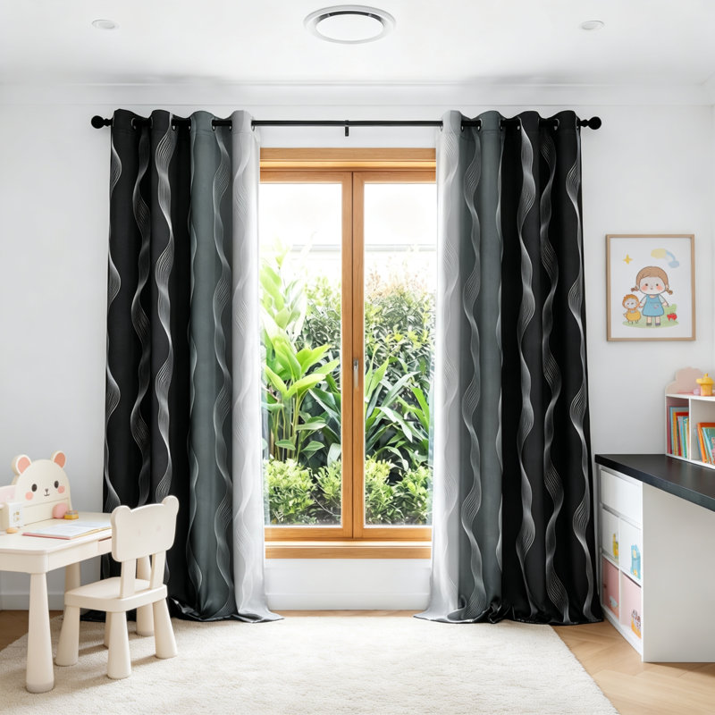 Rideaux occultant noir et blanc 95% 84 po 2 panneaux