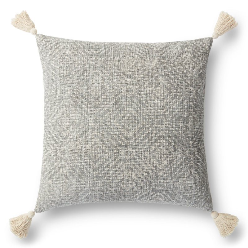  Coussin en coton Tribal, Polyester / Bourre en polyester, Gris clair