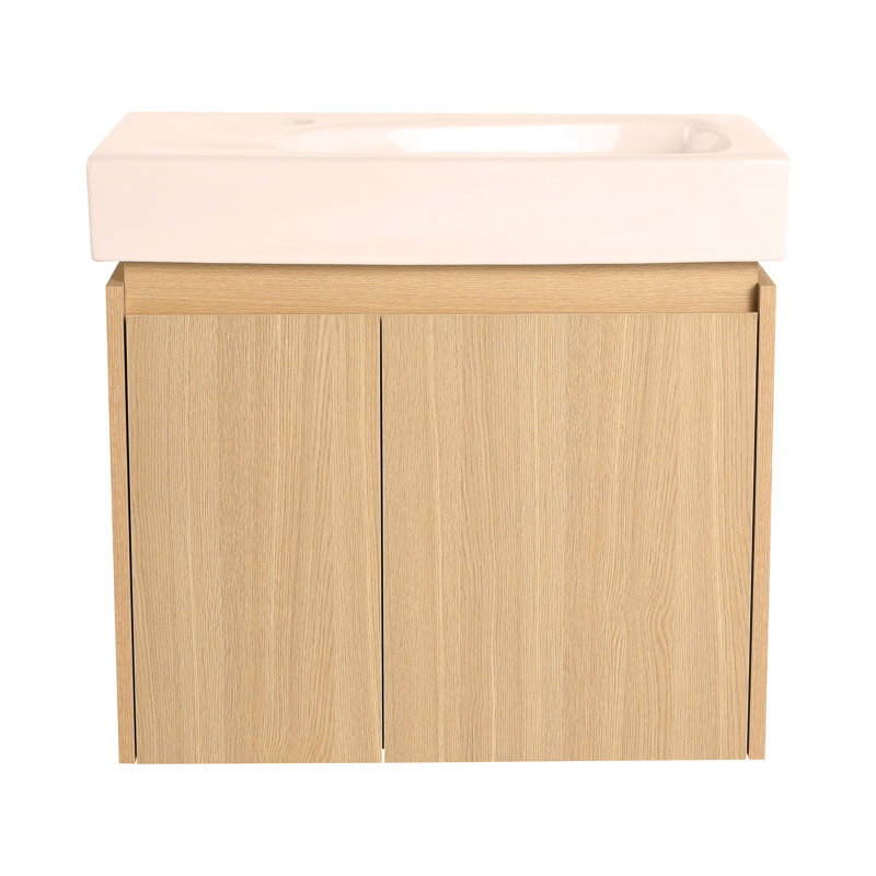 Meuble-lavabo 24 po avec lavabo en céramique, meuble-lavabo mural flottant, armoire de rangement en bois avec portes doubles