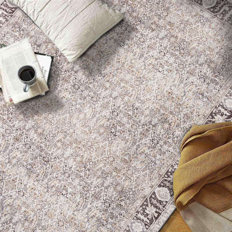 Tapis gris Elise - lavable à la machine, texture à poils plats avec envers antidérapant, Rectangle 9 pi x 12 pi