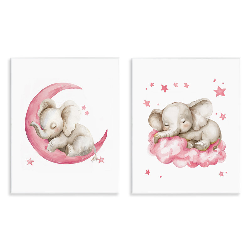 «Pink Sleepy Elephant», ensemble de 2 plaques murales par LSR Design Studio