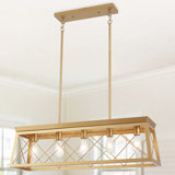 Ayling 5-Light 38" W Vintage Industrial Island Linear Chandelier with Rectangle Light Shade for Kitchen Island Dining Room