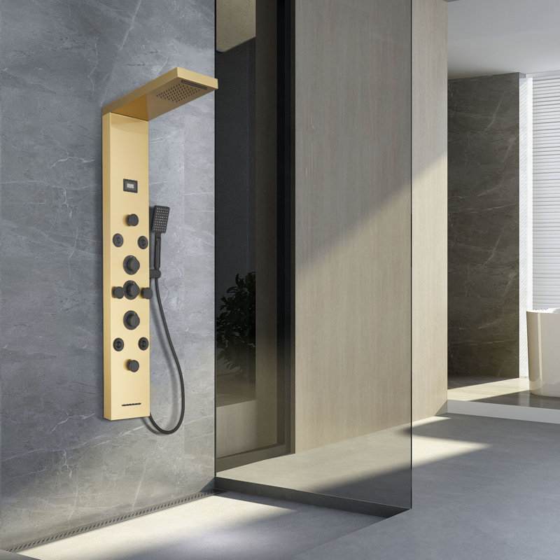 Panneau de douche 51 po avec pomme de douche double, Noir / or