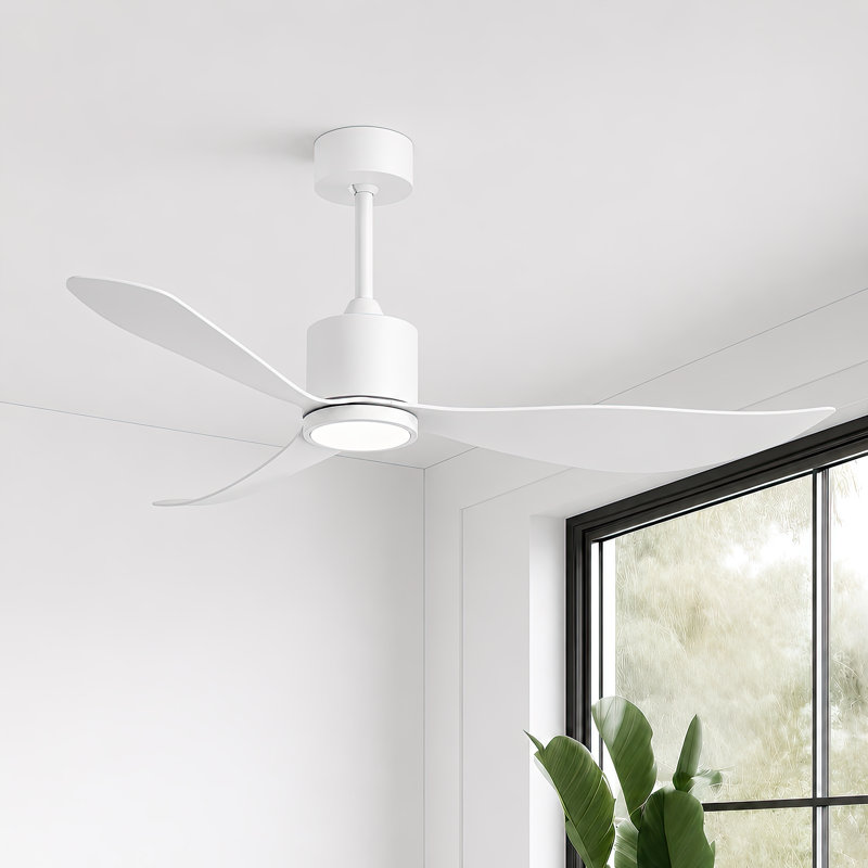 52" Ceiling Fan with Light Kit Included, Large 3-Blade High-Airflow 6-Speed, White, White
