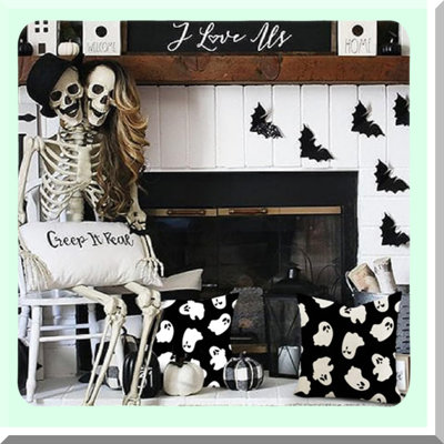 Happy Ghost Decor Pillow Covers - Set of 2, White - Ideal for Sofa, Bed, Outdoor & Car Decoration - Spooky & Stylish