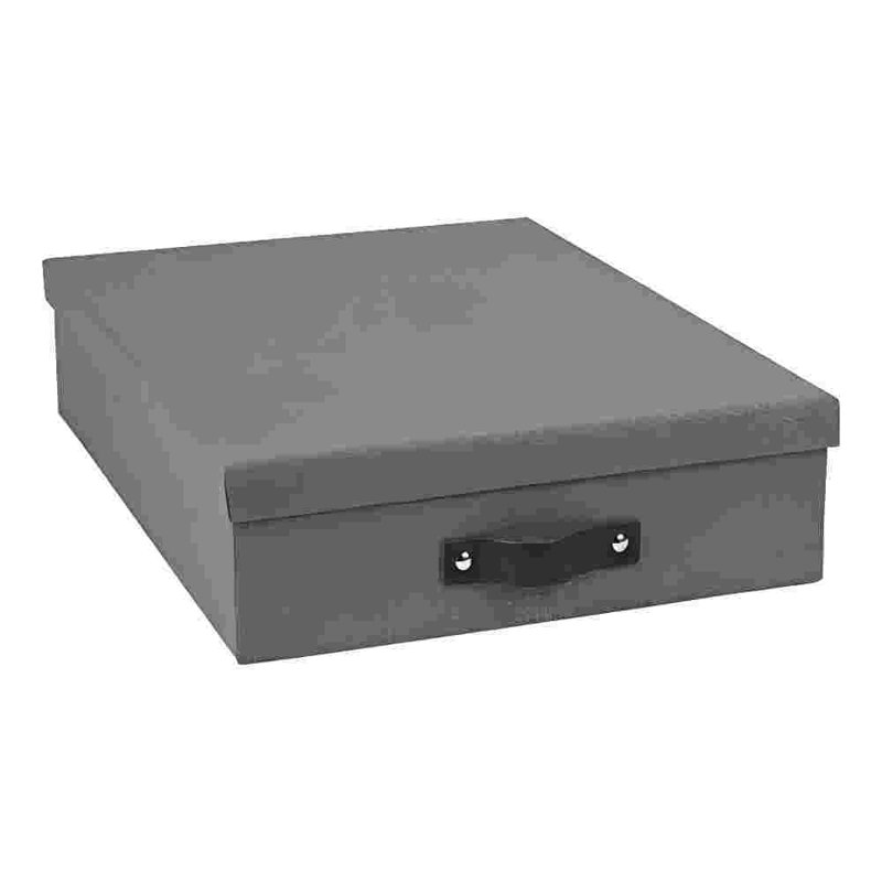 Oskar Canvas Fiberboard Document Letter Box - File Organizer Box For Important Paperwork - Document Storage With A Lid & Leather Handle - 3.3 In X 10.2 In X 13.8 In - Gray