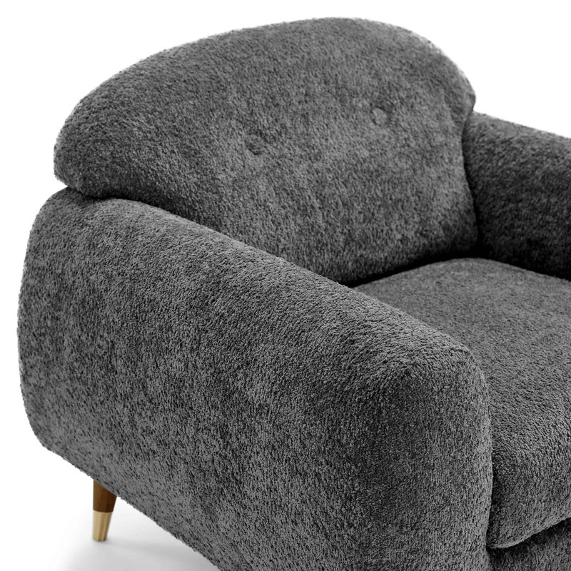 Elishah MINIMORE Modern Style 37.8"W Iris Accent Chair & Armchair with Tufted back, Cream White Boucle, Natural