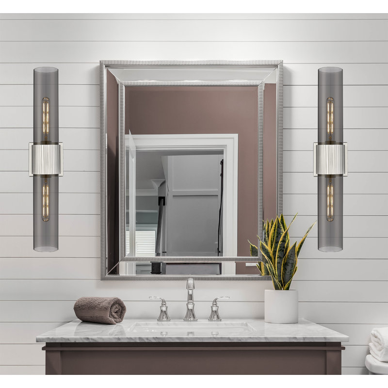 Éclairage pour meuble-lavabo mural 2 lumières 12 "Bolivar, Fumée, Nickel satiné
