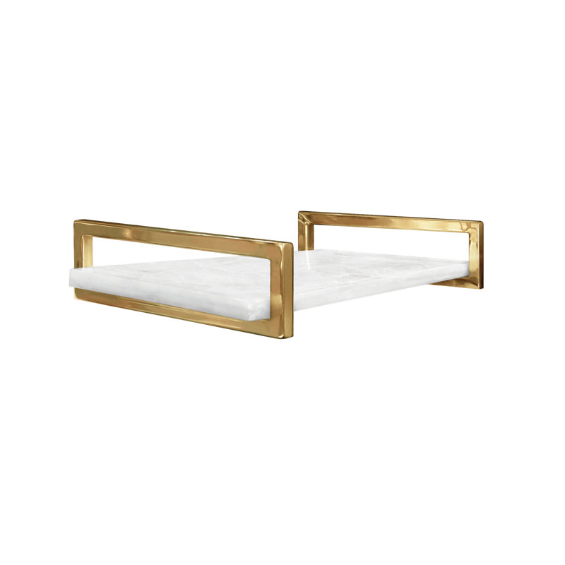 Jarvis Decorative Tray, White/Brass