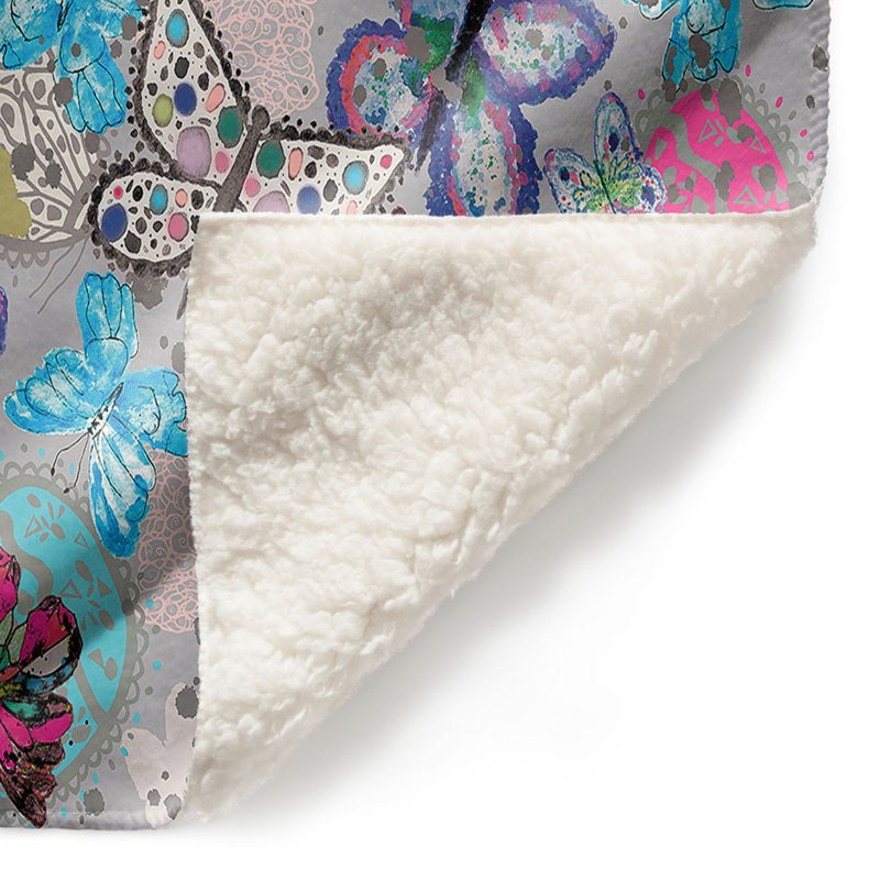 Couverture de sherpa gris doux papillons, l 51 po x L 60 po