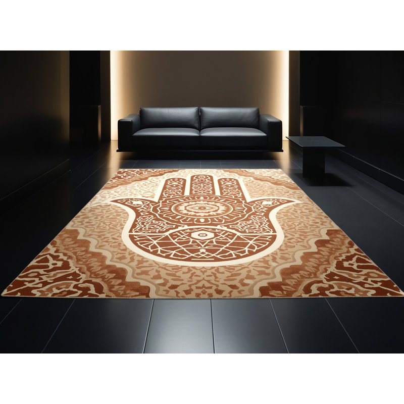 Tapis marocain d'inspiration mondiale lavable à la machine - reliure beige, 7 x 10