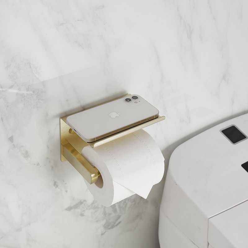 Wall Mounted Toilet Paper Holder, Brushed Gold