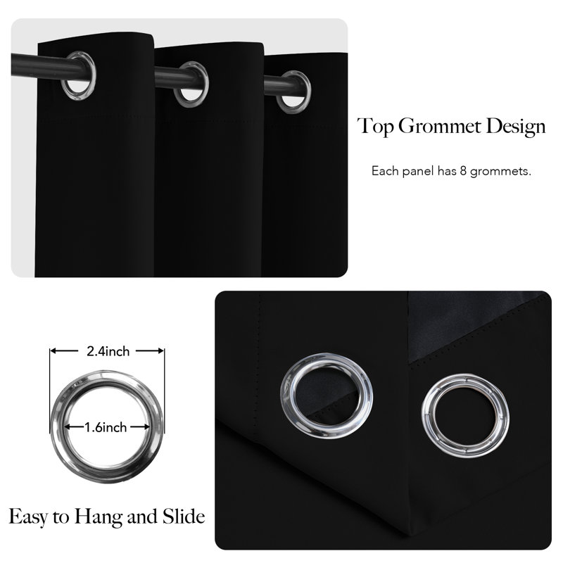 100% Blackout Window Curtain Panels, Cold and Full Light Blocking Drapes with Black Liner for Bedroom, Thermal Insulated Draperies, 2 Pieces