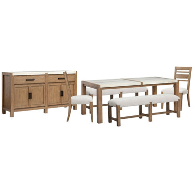 Table de salle à manger rectangulaire avec 2 bancs et 2 chaises d'appoint