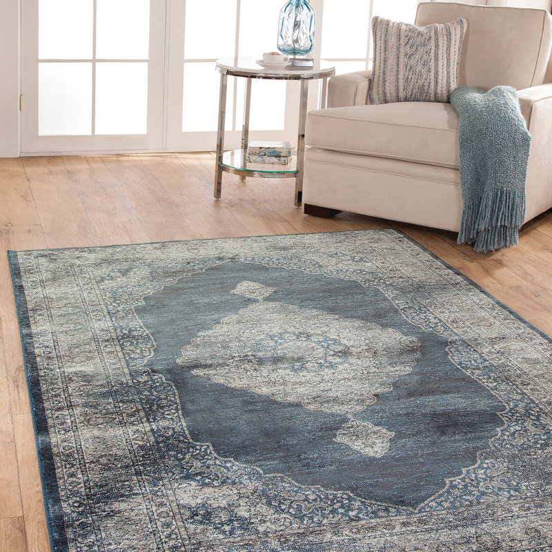Tapis oriental bleu Cully, Rectangle 7 pi 10 po x 11 pi 2 po