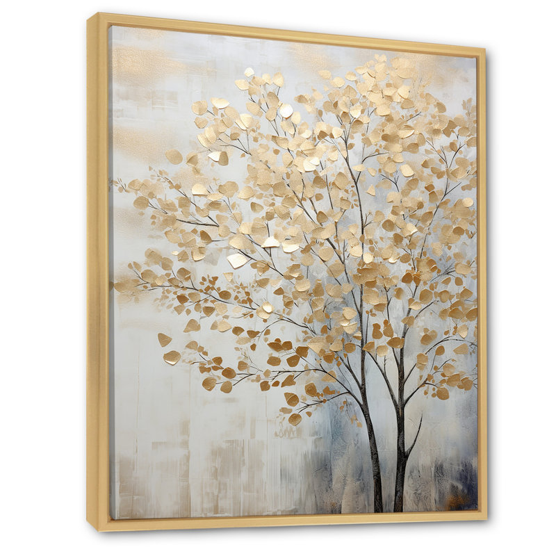 Minimalisme, scène d'arbres bleus et dorés - Art mural arbres, H 32 po x l 24 po x P 1 po, Cadre flottant érable