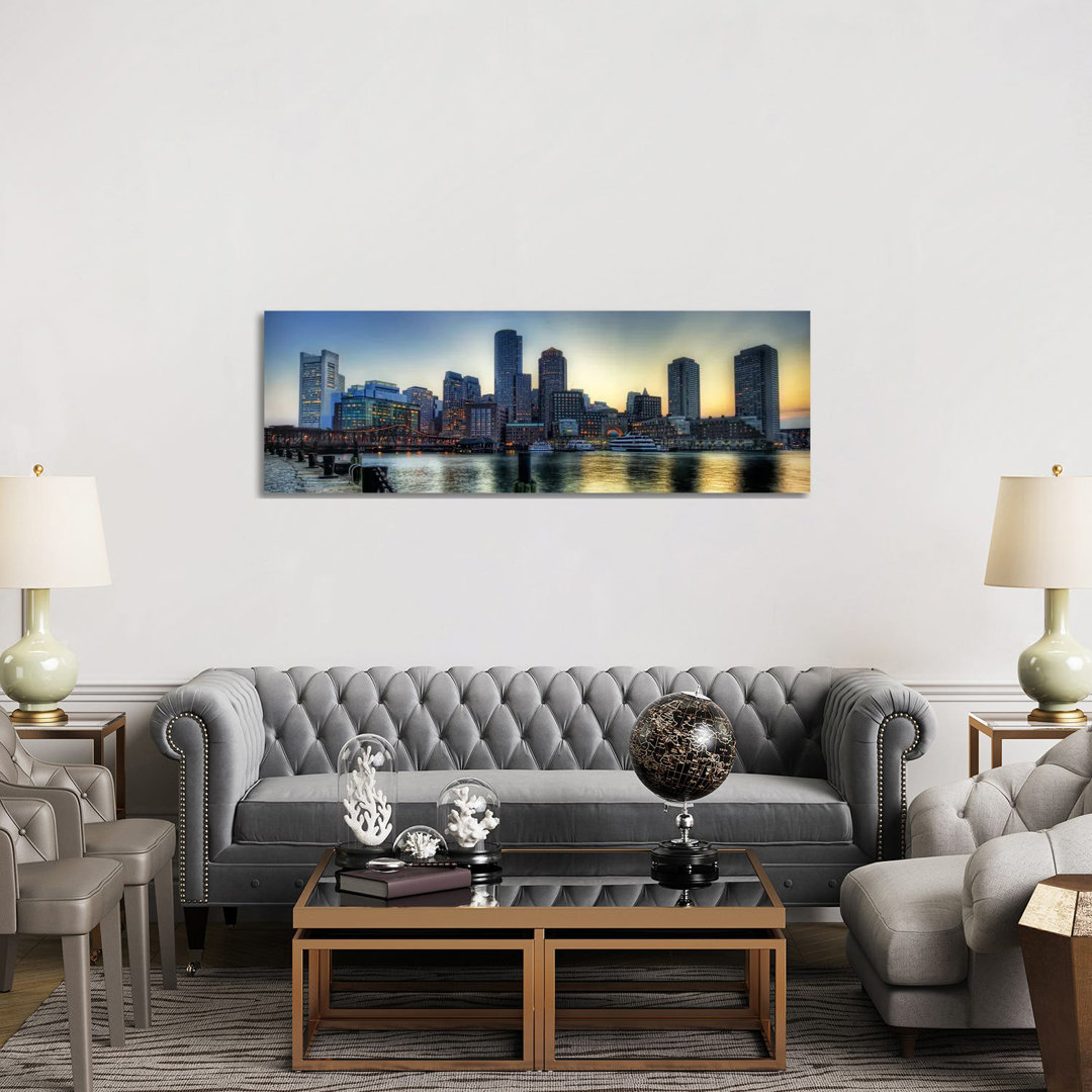 Boston Skyline Cityscape - Wrapped Canvas Panoramic Print