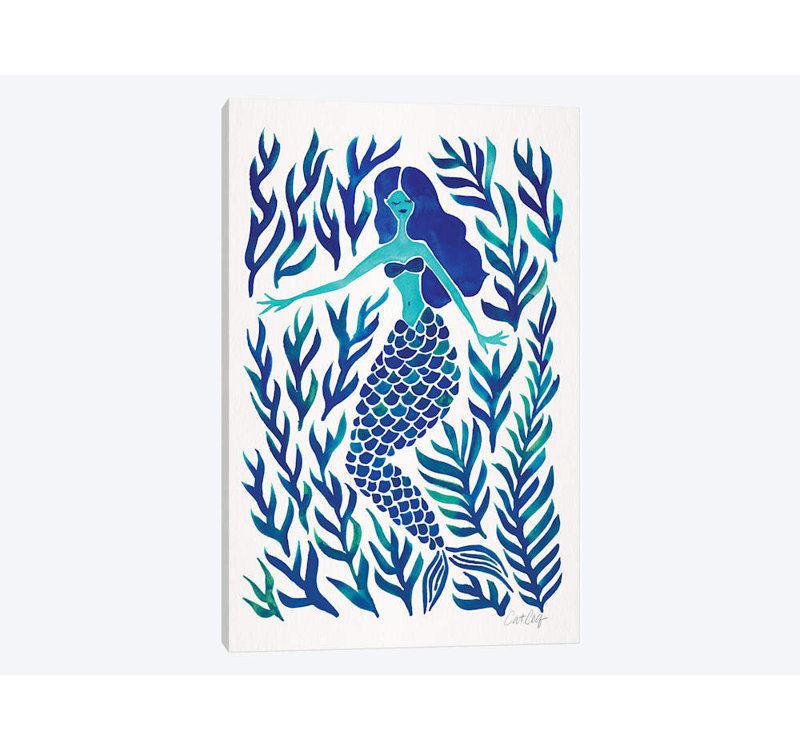«Koster Forest Mermaid, Navy» par Cat Coquillette - Estampe numérique sur toile tendue avec châssis, Toile tendue