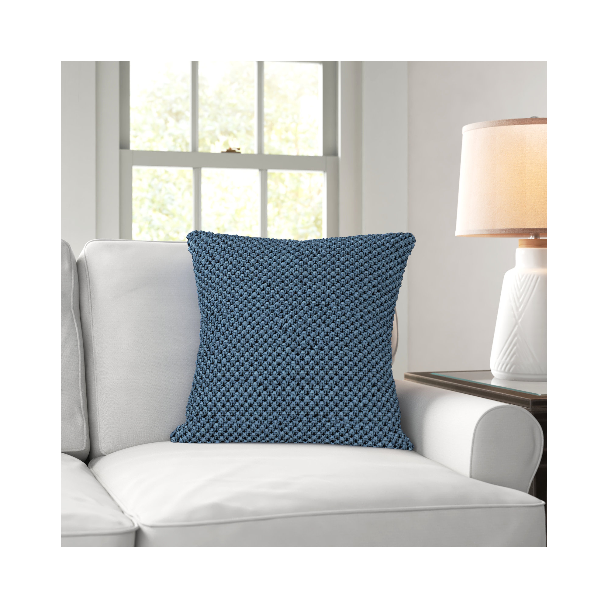 Lucile Cotton Throw Pillow, 22" x 22", Denim, Polyester