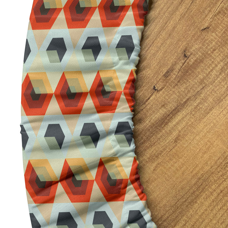 Mercer41 Geometric Fitted Round Tablecloth Orange Dark Blue, 64.17" Round