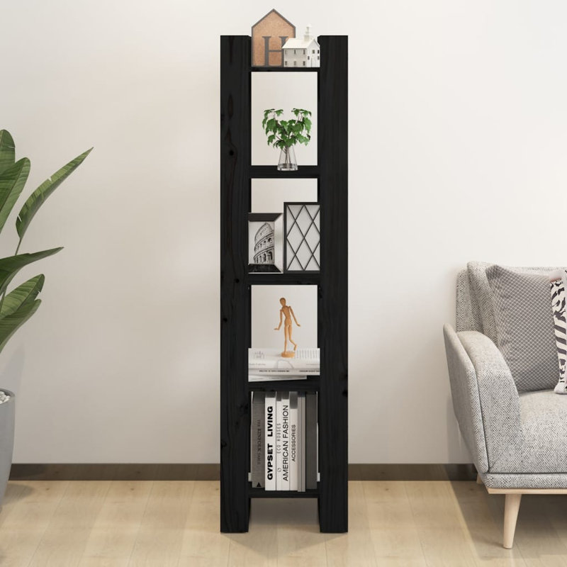 Ghala 160cm H Solid Wood Etagere Bookcase, 160cm H x 41cm W x 35cm D, Black