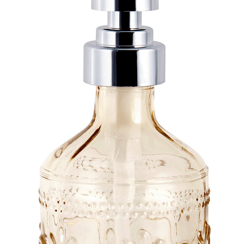 Blush Pink Embossed Glass Floral Lotion Dispenser