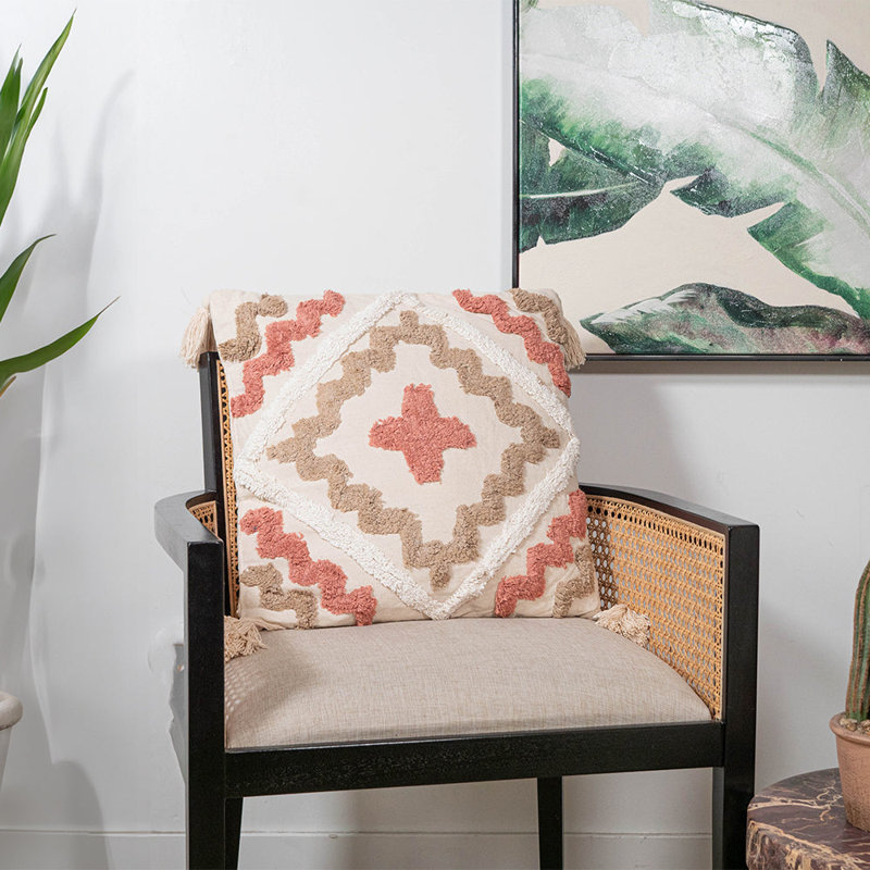  Throw Pillow, White/Tan/Tassels