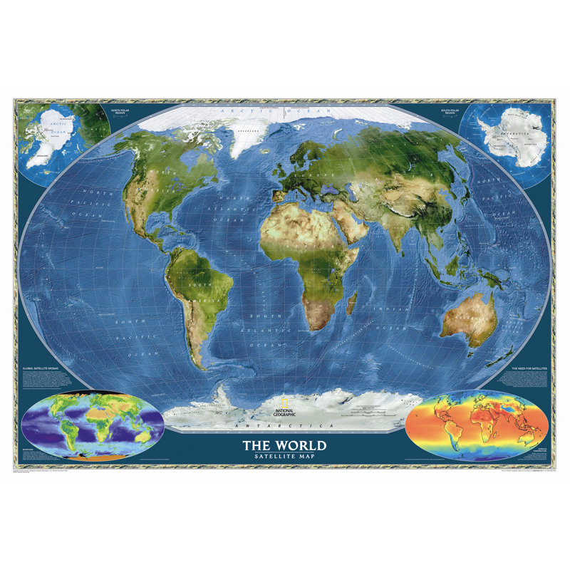 Carte murale mondiale du monde, Taille standard plastifiée (H 30 po x l 44 po)