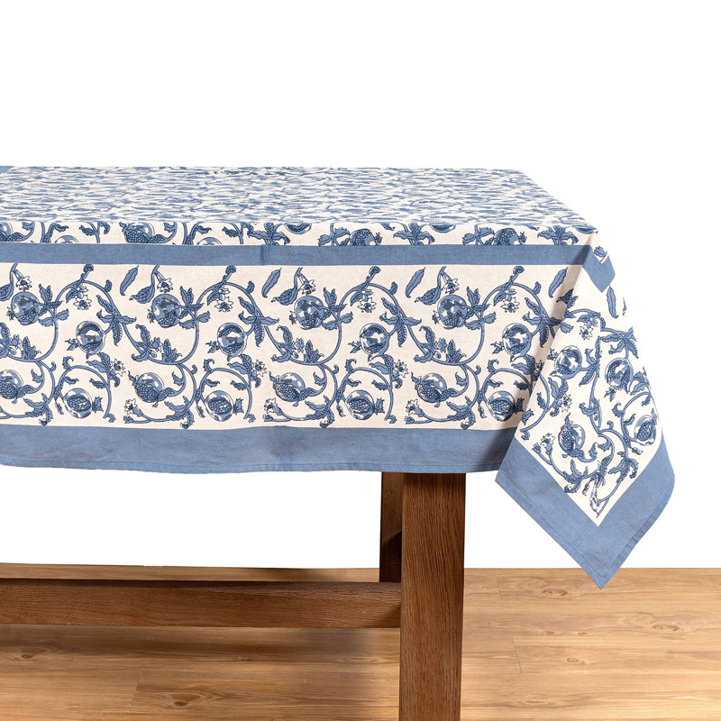 Granada Cornflower Blue Handmade Floral Tablecloth, 90" Square, Blue