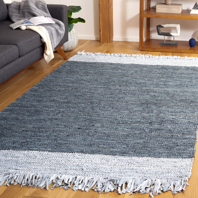 Exley Hand Woven Leather/Cotton Solid Color Rug in Dark Gray