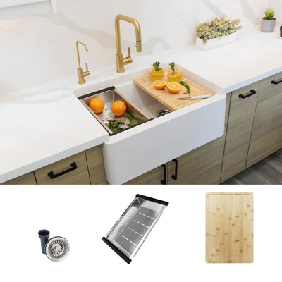 Stylish Undermount 30" Single Bowl White Composite Granite Apron Kitchen Sink