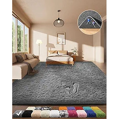 Tapis shaggy ultra doux 120 x 180 cm pour salon et chambre – Tapis gris moelleux, antidérapant, idéal pour les enfants et les animaux, tapis de sol moderne et douillet pour la maison et la chambre d'étudiant